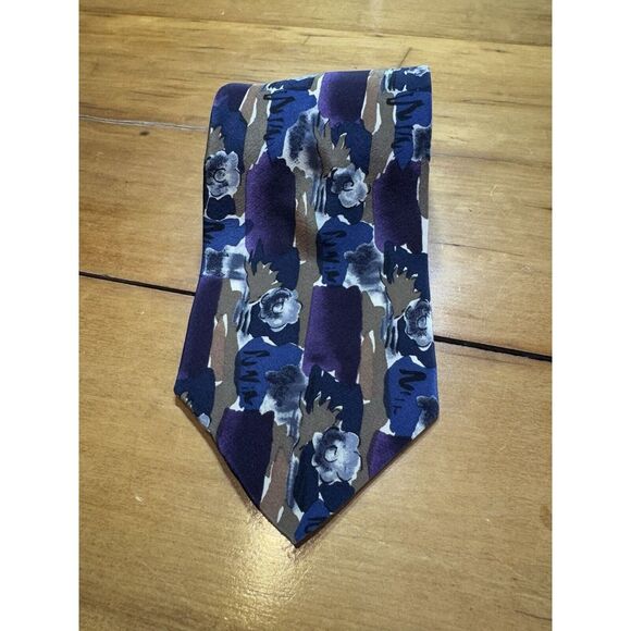 Christopher Reeve Collection Abstract Floral Tie - Purple, Blue, & Gold - Picture 4 of 5